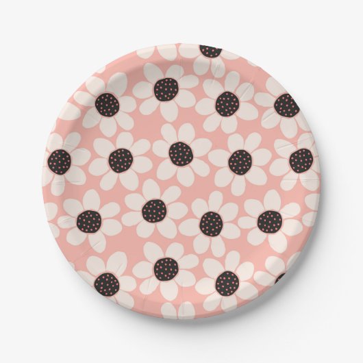 Cute Pink Daisy Flower Pattern Papieren Bordje (Voorkant)