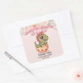 Cute Pink Dino Hatching Soon Vierkante Sticker (Envelop)