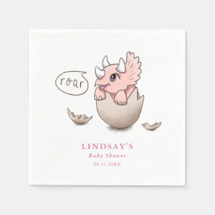 Cute Pink Dinosaur Girl Baby shower Roar Servet