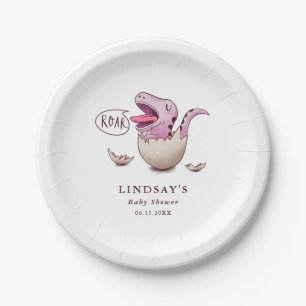 Cute Pink Dinosaur ROAR Baby shower Papieren Bordje