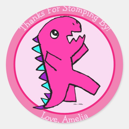 Cute Pink Dinosaur Ronde Sticker (Voorkant)
