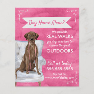 Cute Pink Dog Walker Flyer met Swirls en banner