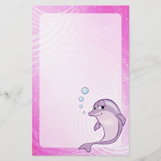 Cute Pink Dolphin Cartoon Briefpapier (Voorkant)
