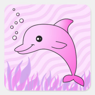 Cute Pink Dolphin in Roze Water Vierkante Sticker