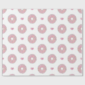 Cute Pink Donut and Hearts Pattern Cadeaupapier (Vlak)