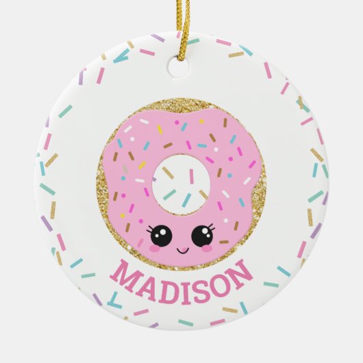 Cute Pink Donut Doughnut met naam Keramisch Ornament (Voorkant)