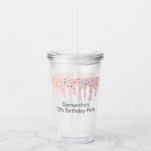 Cute Pink Drip Sprinkle Birthday Party Name Favor Acryl Drinkbeker
