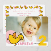 Cute Pink Duckies Canards Enfant Fille Invitation (Devant / Derrière)