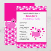 Cute Pink Ducky avec Pois Invitation d'anniversair (Devant / Derrière)