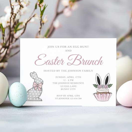 Cute Pink Easter Brunch Egg Hunt Kaart