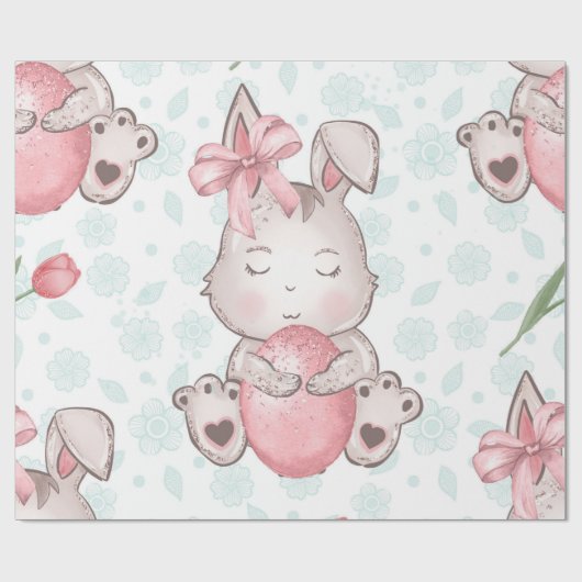 Cute Pink Easter Bunny Cadeaupapier (Vlak)