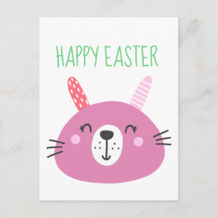 Cute Pink Easter Bunny Feestdagenkaart