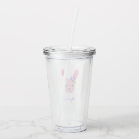 Cute Pink Easter Bunny Girl, gepersonaliseerd Acryl Drinkbeker (Achterkant)