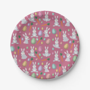 Cute Pink Easter Bunny Rabbit Patroon Papieren Bordje