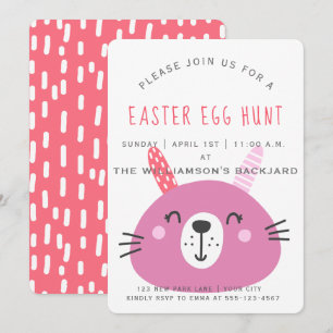 Cute Pink Easter Bunny   Uitnodiging Egg Hunt