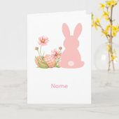 Cute Pink Easter Bunny with Spring Flowers  Kaart (Gele Bloem)