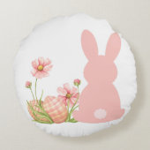 Cute Pink Easter Bunny with Spring Flowers  Rond Kussen (Achterkant)