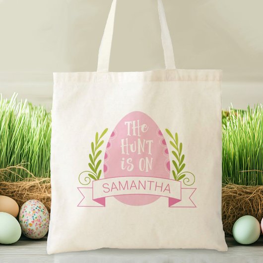 Cute Pink Easter Egg Hunt Canvas tas