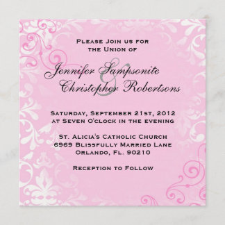 Cute  Pink Elegant Wedding Invitation Kaart