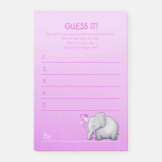 Cute Pink Elephant Baby Girl Shower Game Post-it® Notes (Voorkant)