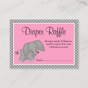 Cute Pink Elephant Baby shower Diaper Raffle Informatiekaartje