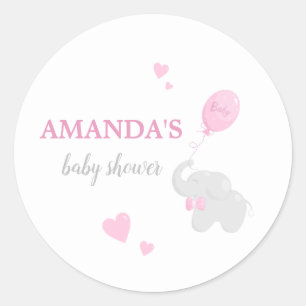 Cute Pink Elephant Baby shower Girl Sticker