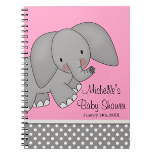 Cute Pink Elephant Baby shower Guest Book Notitieboek