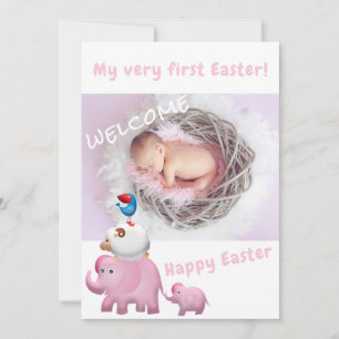 Cute Pink Elephant Easter Welkom Foto Baby geboort Aankondiging