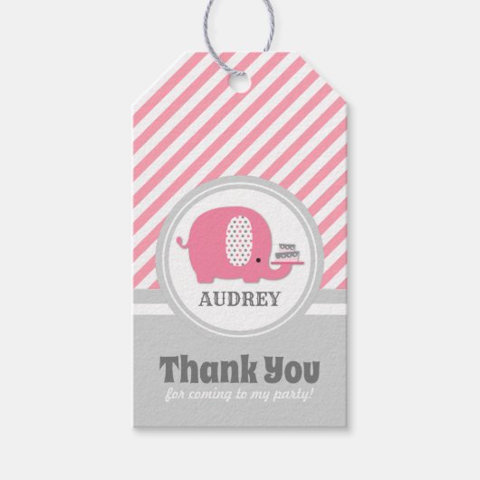 Cute Pink Elephant First Birthday Cadeaulabel (Voorkant)