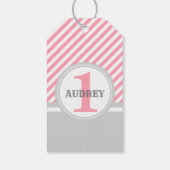 Cute Pink Elephant First Birthday Cadeaulabel (Achterkant)