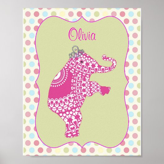 Cute Pink Elephant Princess  Personalized Poster (Devant)