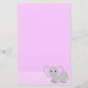 Cute Pink Elephant Stationery Briefpapier