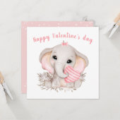 Cute Pink Elephant Valentijnsdag Kaart (Voorkant / Achterkant in situ)