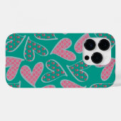 Cute Pink en Blauwgroen Floral Hearts Pattern Case-Mate iPhone Case (Achterkant (horizontaal))