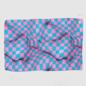 Cute Pink en Blue Abstract Checkerboard Pattern Golfhanddoek (Horizontaal)
