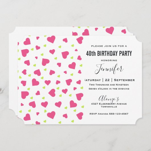 Cute Pink en Green Hearts Pattern Birthday Kaart (Voorkant / Achterkant)