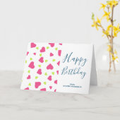 Cute Pink en Green Hearts Pattern Birthday Kaart (Gele Bloem)