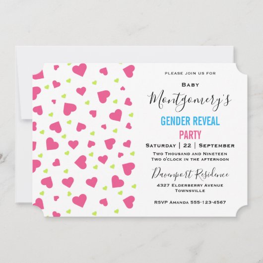 Cute Pink en Green Hearts Pattern Gender onthullin Kaart (Voorkant)