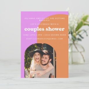 Cute Pink en Oranje Retro Photo Couples Shower Kaart