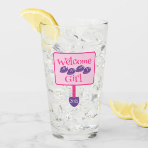 Cute Pink en Paarse Baby Girl Shower Signpost Glas