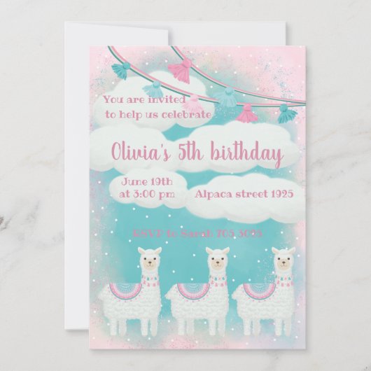 Cute Pink en Turquoise Llama (Voorkant)