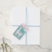 Cute Pink en Turquoise Llama Cadeaulabel (Met Touw)