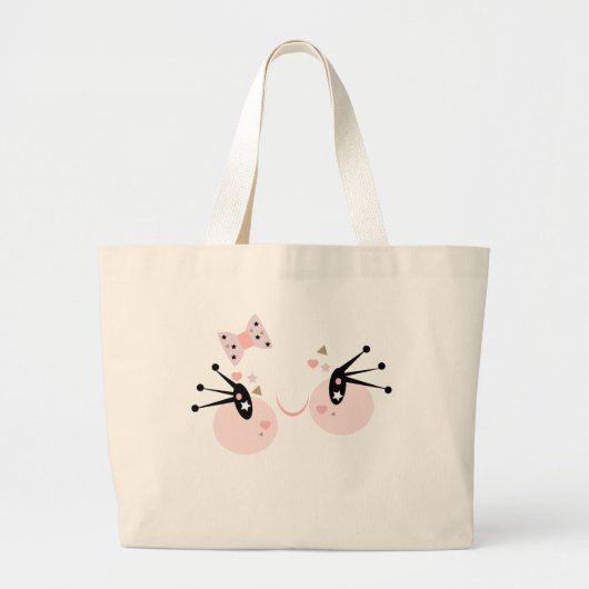 Cute Pink Face Smiling Girl Character Grote Tote Bag (Voorkant)
