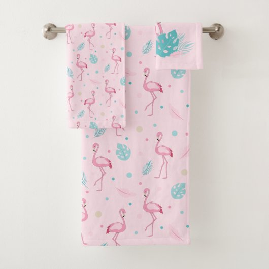 Cute Pink Flamingo and Tropical Planten Pattern Bad Handdoek (Insitu)