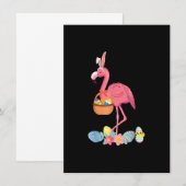 Cute Pink Flamingo Easter Eggs Basket, Funny Flami Kaart (Voorkant / Achterkant)