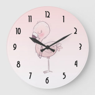Cute Pink Flamingo Illustratie Grote Klok