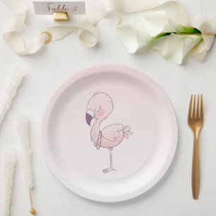 Cute Pink Flamingo Illustratie Papieren Bordje