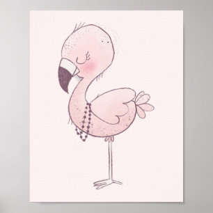 Cute Pink Flamingo Illustratie Poster