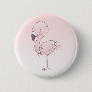 Cute Pink Flamingo Illustratie Ronde Button 5,7 Cm