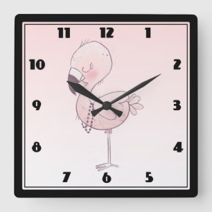 Cute Pink Flamingo Illustratie Vierkante Klok